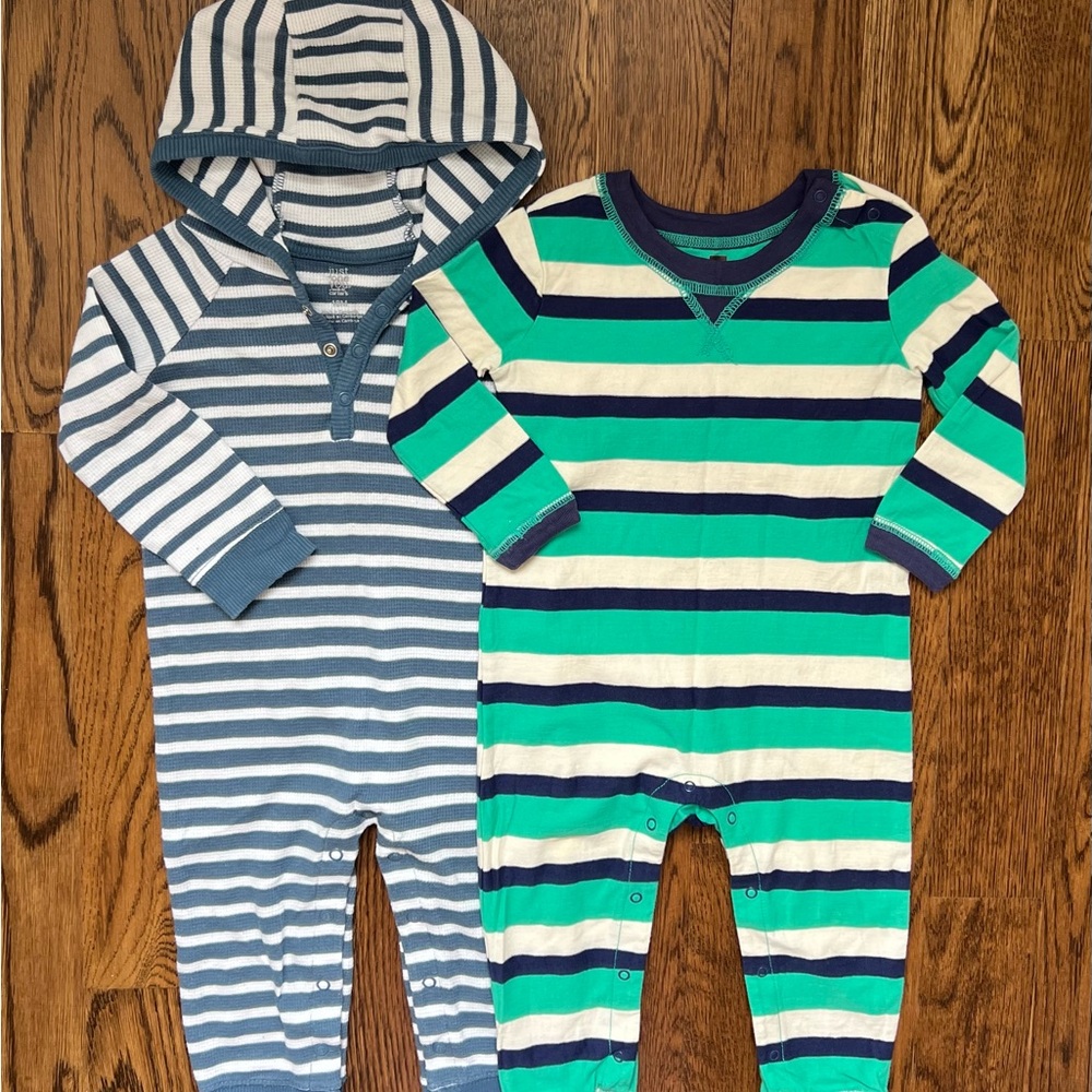 Tea Collection and Carter’s Striped Blue and Green Long Sleeve Rompers
